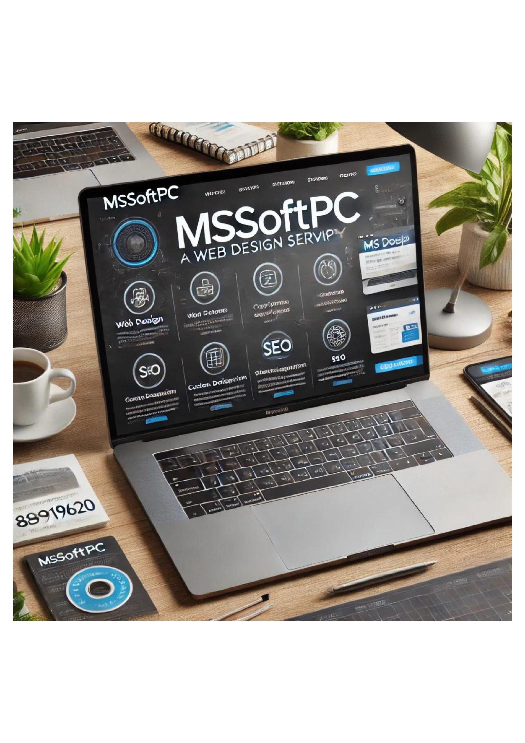 DALL·E 2024 11 27 03.07.47 A professional website design concept for MSSoftPC a web design company displayed on a laptop screen. The design includes clean and modern layouts scaled